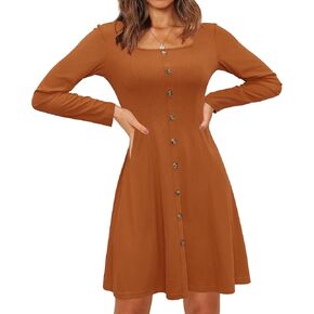 Newshows Women 2024 Fall Dress Long Sleeve Holiday Outfits Square Neck Casual Winter Ribbed Knit Dresses Trendy in Saudi Arabia