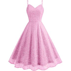 IWEMEK Women's Glitter Sequin Dress Spaghetti Strap Sparkle Party Dress Sparkly Homecoming Dress Short Wedding Cocktail Dress