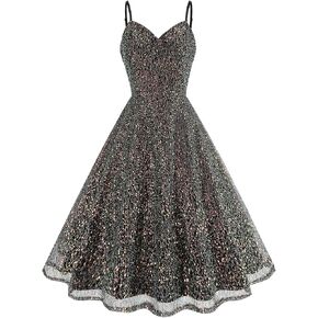 IWEMEK Women's Glitter Sequin Dress Spaghetti Strap Sparkle Party Dress Sparkly Homecoming Dress Short Wedding Cocktail Dress