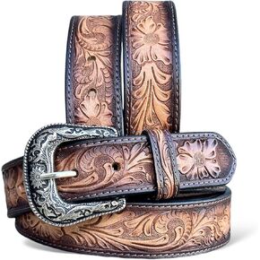 DANIEL'S ARTPLANET Western Belt for Men Full Grain One Piece Leather Belt Tooled Handmade with Buckle Engraved 1.5" Wide