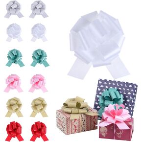 12 Pieces Pull Bows for gift wrapping, Large 6 Inch Gift Wrapping Bows with Ribbon for Birthday, Christmas, Wedding and Party,Big Bows for Presents (Multicolored)