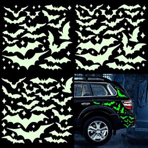Whaline 3 Sheets Halloween Glow in The Dark Bat Car Decals Spooky Luminous Bat Vinyl Stickers for Bumper Truck Van SUV Car Window Headlamp Taillight