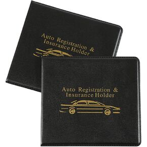 2 PCS Car Registration Insurance Card Box ID Card Holder, PU Leather Short Folded Vehicle Documents Primary Contact Information Card Scratch-proof Storage Bag, for Most Cars (Black & Yellow)