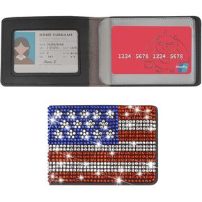 Mandark Bling Car Registration and Insurance Holder, American Flag Crystal Rhinestone Vehicle Glove Box Organizer for License, Cards, Portable Auto Wallet Case, Universal for SUV, Truck, RV