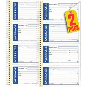 1InTheOffice Sticky Message Book, Self Stick Message Pads, Office Message Pads, Phone Message Book 2 Part Carbonless 5.25x11, White, 2 Pack