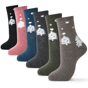 Women Winter Warm Socks Womens Thick Thermal Socks for Ladies Novelty Cozy Crew Socks 6 Pairs