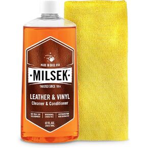 Milsek Leather & Vinyl Cleaner & Conditioner - Cleaning Supplies for Leather Home Furnitures, Couch, Automotive Interior, Shoes, Bags - 12 Fl Oz (Pack of 2) with Microfiber Towel