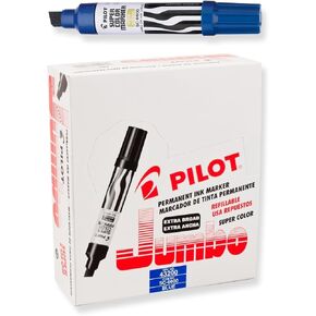 PILOT Super Color Jumbo Refillable Permanent Markers, Blue Ink, Extra-Wide Chisel Point, 12-Pack (43200)