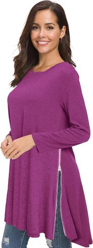 Afibi Tops for Women Long Sleeve Side Split Loose Tunic Tops for Leggings in Saudi Arabia