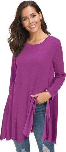 Afibi Tops for Women Long Sleeve Side Split Loose Tunic Tops for Leggings in Saudi Arabia