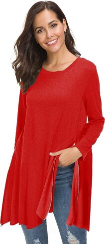 Afibi Tops for Women Long Sleeve Side Split Loose Tunic Tops for Leggings in Saudi Arabia
