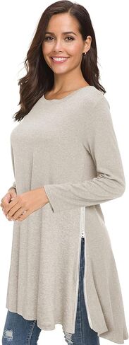 Afibi Tops for Women Long Sleeve Side Split Loose Tunic Tops for Leggings in Saudi Arabia