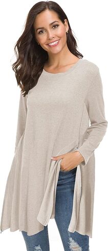 Afibi Tops for Women Long Sleeve Side Split Loose Tunic Tops for Leggings in Saudi Arabia