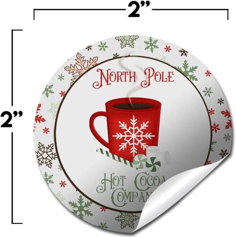 ملصقات ملصقات لعطلة عيد الميلاد من شركة North Pole Hot Cocoa Company، مقاس 40 ملصقًا دائريًا للحفلات مقاس 2 بوصة، رائعة لهدايا الحفلات، وأختام الأظرف وحقائب الهدايا من Amanda Creation. in Saudi Arabia