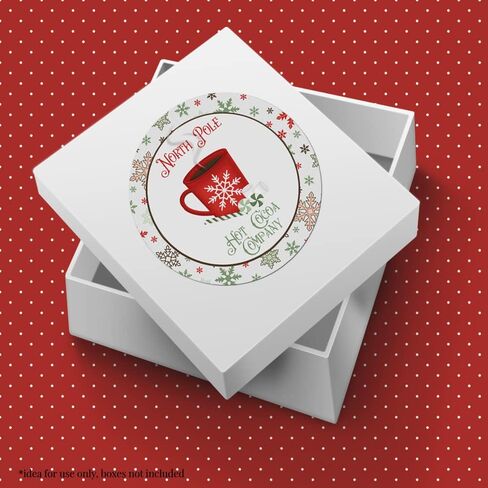 ملصقات ملصقات لعطلة عيد الميلاد من شركة North Pole Hot Cocoa Company، مقاس 40 ملصقًا دائريًا للحفلات مقاس 2 بوصة، رائعة لهدايا الحفلات، وأختام الأظرف وحقائب الهدايا من Amanda Creation. in Saudi Arabia