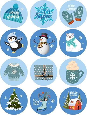 ملصقات Lucleag Hello Winter للأطفال، ملصقات شتوية دائرية دائرية للأظرف، 12 نمطًا من ملصقات العناصر الشتوية لأختام الحلوى المغلفات وملصقات بطاقات الهدايا وديكور حفلات الشتاء 360 قطعة in Saudi Arabia