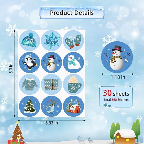 ملصقات Lucleag Hello Winter للأطفال، ملصقات شتوية دائرية دائرية للأظرف، 12 نمطًا من ملصقات العناصر الشتوية لأختام الحلوى المغلفات وملصقات بطاقات الهدايا وديكور حفلات الشتاء 360 قطعة in Saudi Arabia