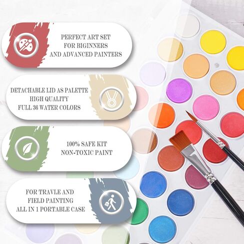 Tiny Castle 55 PCS Watercolor Paint Set, 36 Paint & 1 Palette, 24 Pages 300g Painting Pad, 12 Water Color Brushes, 2 Fillable Pens, 2 Sponges, All in 1 Paint Set, Art Supplies for Kids and Adults in Saudi Arabia
