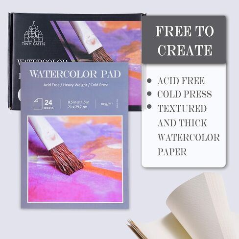 Tiny Castle 55 PCS Watercolor Paint Set, 36 Paint & 1 Palette, 24 Pages 300g Painting Pad, 12 Water Color Brushes, 2 Fillable Pens, 2 Sponges, All in 1 Paint Set, Art Supplies for Kids and Adults in Saudi Arabia