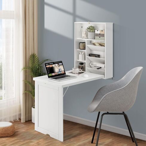 Wall Mounted Desk Hanging Folding Table, White in Saudi Arabia