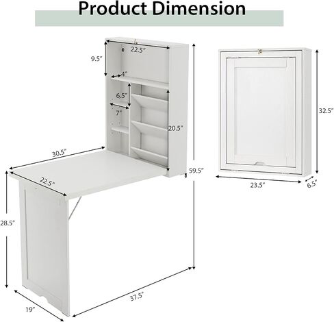 Wall Mounted Desk Hanging Folding Table, White in Saudi Arabia