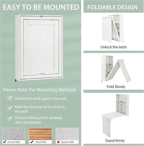 Wall Mounted Desk Hanging Folding Table, White in Saudi Arabia