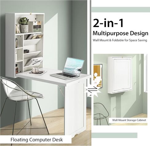 Wall Mounted Desk Hanging Folding Table, White in Saudi Arabia