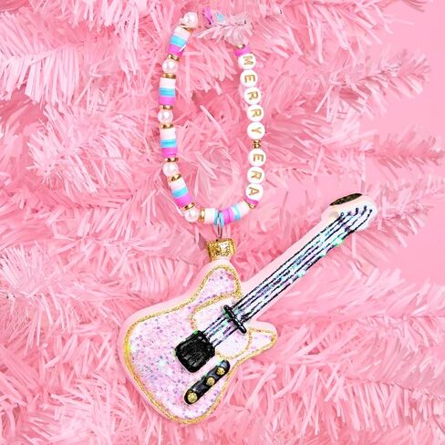 xo, Fetti Merry Era Beaded Guitar Ornament - 1 pc | Pink Glitter Christmas Tree Decorations, Friendship Bracelet Holiday Party, Cute Winter Gift, Stocking Stuffer in Saudi Arabia