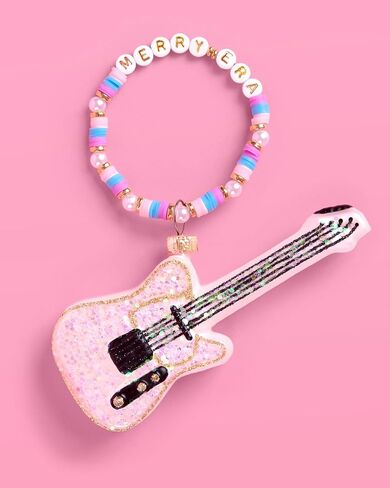 xo, Fetti Merry Era Beaded Guitar Ornament - 1 pc | Pink Glitter Christmas Tree Decorations, Friendship Bracelet Holiday Party, Cute Winter Gift, Stocking Stuffer in Saudi Arabia