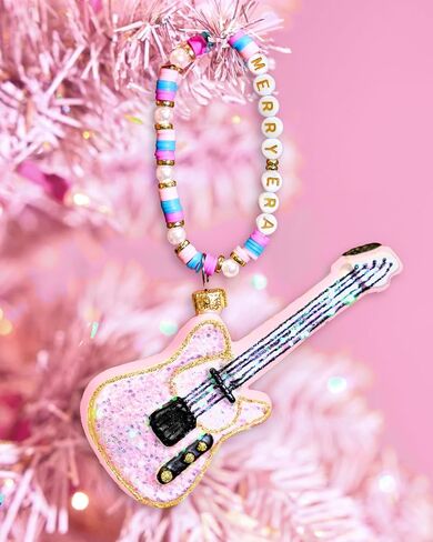 xo, Fetti Merry Era Beaded Guitar Ornament - 1 pc | Pink Glitter Christmas Tree Decorations, Friendship Bracelet Holiday Party, Cute Winter Gift, Stocking Stuffer in Saudi Arabia