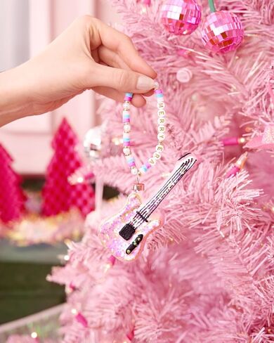 xo, Fetti Merry Era Beaded Guitar Ornament - 1 pc | Pink Glitter Christmas Tree Decorations, Friendship Bracelet Holiday Party, Cute Winter Gift, Stocking Stuffer in Saudi Arabia