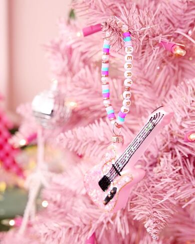 xo, Fetti Merry Era Beaded Guitar Ornament - 1 pc | Pink Glitter Christmas Tree Decorations, Friendship Bracelet Holiday Party, Cute Winter Gift, Stocking Stuffer in Saudi Arabia