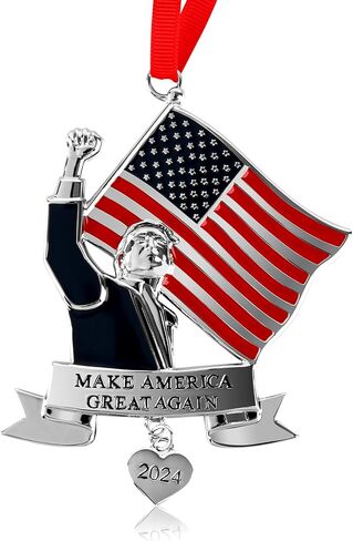 Donald Trump 2024 - Make America Great Again US Flag Christmas Ornament 2024 – 4 x 3 Inch Christmas Tree Ornaments in Saudi Arabia