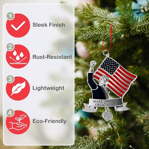 Donald Trump 2024 - Make America Great Again US Flag Christmas Ornament 2024 – 4 x 3 Inch Christmas Tree Ornaments in Saudi Arabia