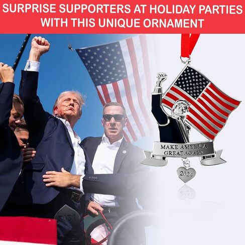 Donald Trump 2024 - Make America Great Again US Flag Christmas Ornament 2024 – 4 x 3 Inch Christmas Tree Ornaments in Saudi Arabia