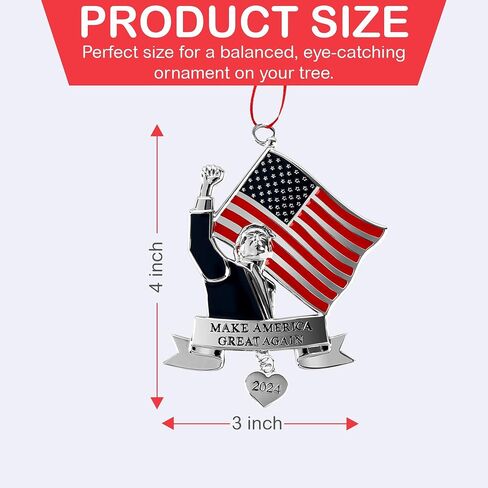 Donald Trump 2024 - Make America Great Again US Flag Christmas Ornament 2024 – 4 x 3 Inch Christmas Tree Ornaments in Saudi Arabia
