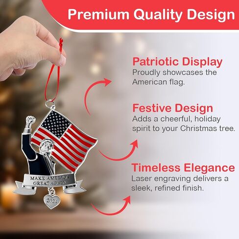 Donald Trump 2024 - Make America Great Again US Flag Christmas Ornament 2024 – 4 x 3 Inch Christmas Tree Ornaments in Saudi Arabia