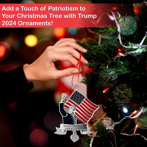 Donald Trump 2024 - Make America Great Again US Flag Christmas Ornament 2024 – 4 x 3 Inch Christmas Tree Ornaments in Saudi Arabia