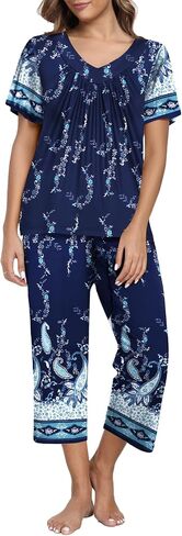 Ekouaer Women's Capri Pajama Set Short Sleeve Top and Pants 2 Piece Sleepwear Floral Print Ladies Pjs Sets in Saudi Arabia