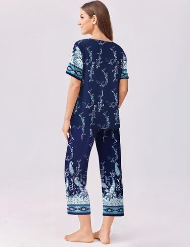 Ekouaer Women's Capri Pajama Set Short Sleeve Top and Pants 2 Piece Sleepwear Floral Print Ladies Pjs Sets in Saudi Arabia