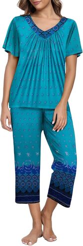 Ekouaer Women's Capri Pajama Set Short Sleeve Top and Pants 2 Piece Sleepwear Floral Print Ladies Pjs Sets in Saudi Arabia