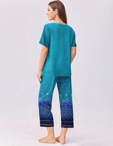 Ekouaer Women's Capri Pajama Set Short Sleeve Top and Pants 2 Piece Sleepwear Floral Print Ladies Pjs Sets in Saudi Arabia