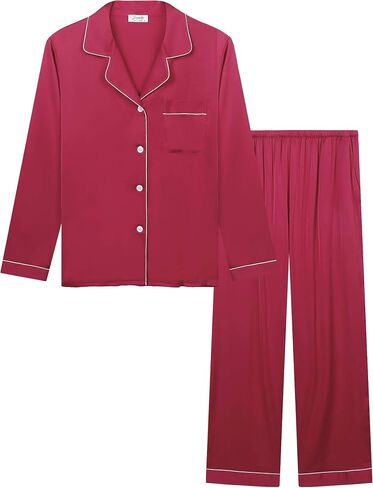 Joyaria Button Down Satin Pajama Set for Women Long Length Ultra Soft Silky Classic PJs Sleepwear S-XXL in Saudi Arabia