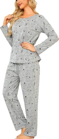 ENJOYNIGHT Womens Pajama Set Cotton Long Sleeve Pjs Two Piece Sleepwear with Pockets in Kuwait
