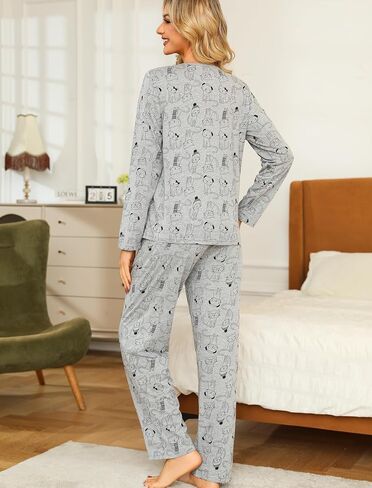 ENJOYNIGHT Womens Pajama Set Cotton Long Sleeve Pjs Two Piece Sleepwear with Pockets in Kuwait