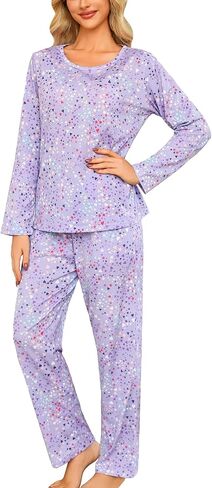 ENJOYNIGHT Womens Pajama Set Cotton Long Sleeve Pjs Two Piece Sleepwear with Pockets in Kuwait
