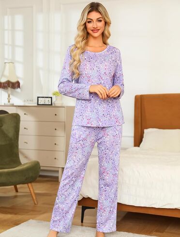 ENJOYNIGHT Womens Pajama Set Cotton Long Sleeve Pjs Two Piece Sleepwear with Pockets in Kuwait