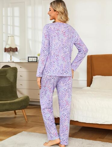 ENJOYNIGHT Womens Pajama Set Cotton Long Sleeve Pjs Two Piece Sleepwear with Pockets in Kuwait