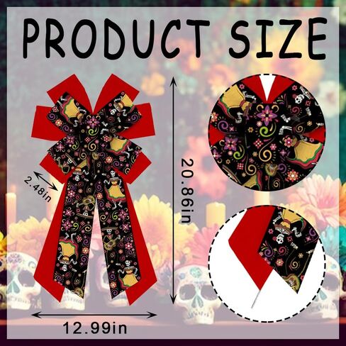 ALIBBON Large Mexican Day of The Dead Bows for Wreaths, Sugar Skull Wreath Bows, Dia de Los Muertos Bows, Cinco de Mayo Bows for Front Door, Halloween Decor Burlap Bows for Indoor Outdoor Decoration in Saudi Arabia