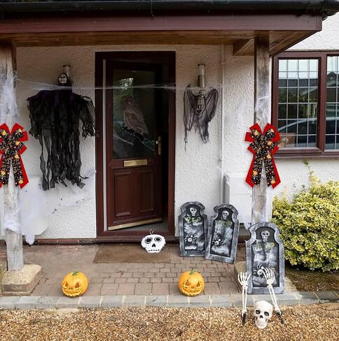 ALIBBON Large Mexican Day of The Dead Bows for Wreaths, Sugar Skull Wreath Bows, Dia de Los Muertos Bows, Cinco de Mayo Bows for Front Door, Halloween Decor Burlap Bows for Indoor Outdoor Decoration in Saudi Arabia